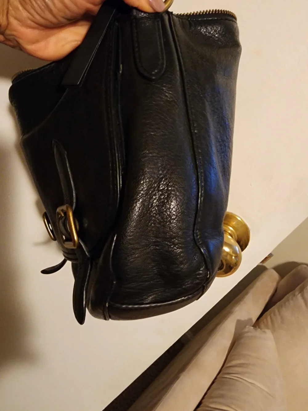 Black Leather Crossbody Bag with Gold Hardware